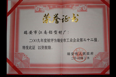 2009工业企业第三十二强证书